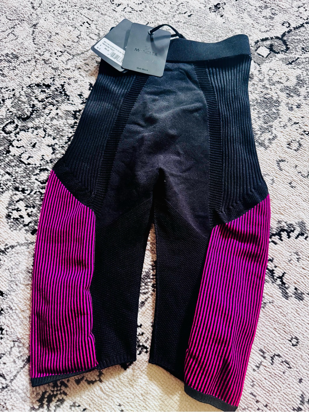 Moncler Black With Magenta Ribbed Panel Cycling Shorts